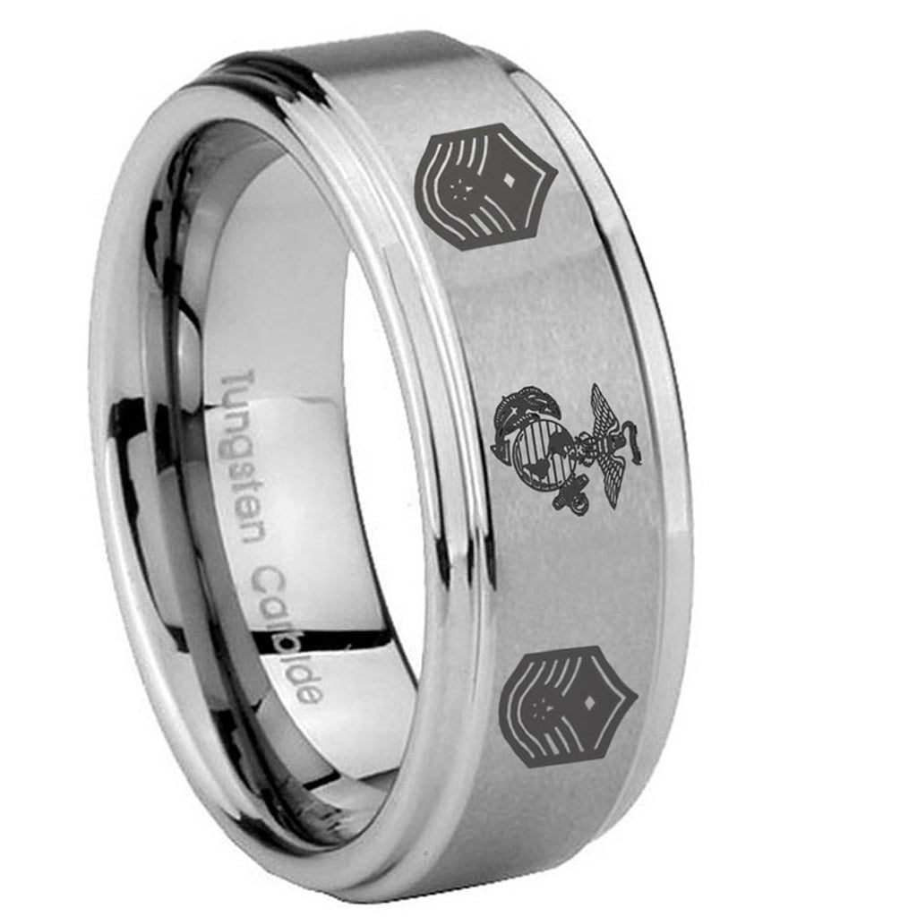10mm Marine Chief Master Sergeant Step Edges Brushed Tungsten Carbide Promise Ring