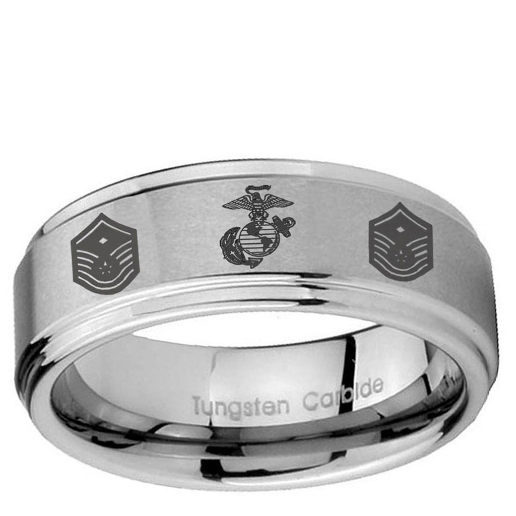 10mm Marine Chief Master Sergeant Step Edge Brushed Tungsten Carbide Promise Ring