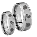 Marine Chief Master Sergeant Step Edges Brushed Tungsten Promise Ring Set