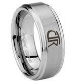 10mm CTR Step Edges Brushed Tungsten Carbide Mens Ring Personalized