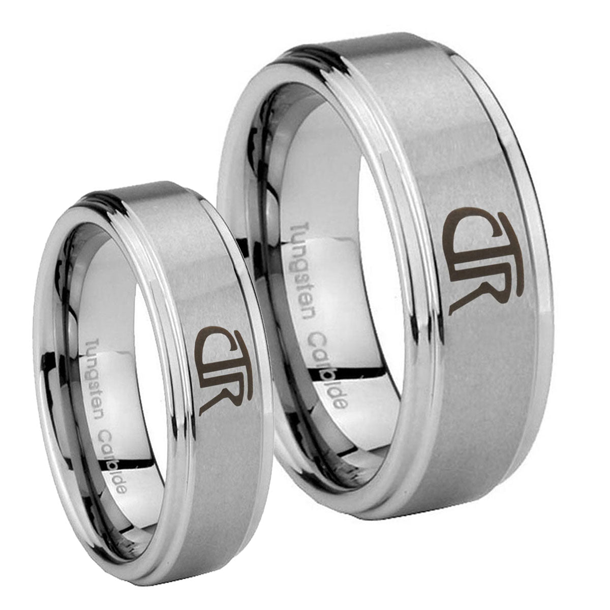CTR Step Edges Brushed Tungsten Mens Ring Set