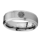 10mm-Fire-Department-Step-Edges-Brushed-Tungsten-Carbide-Mens-Anniversary-Ring