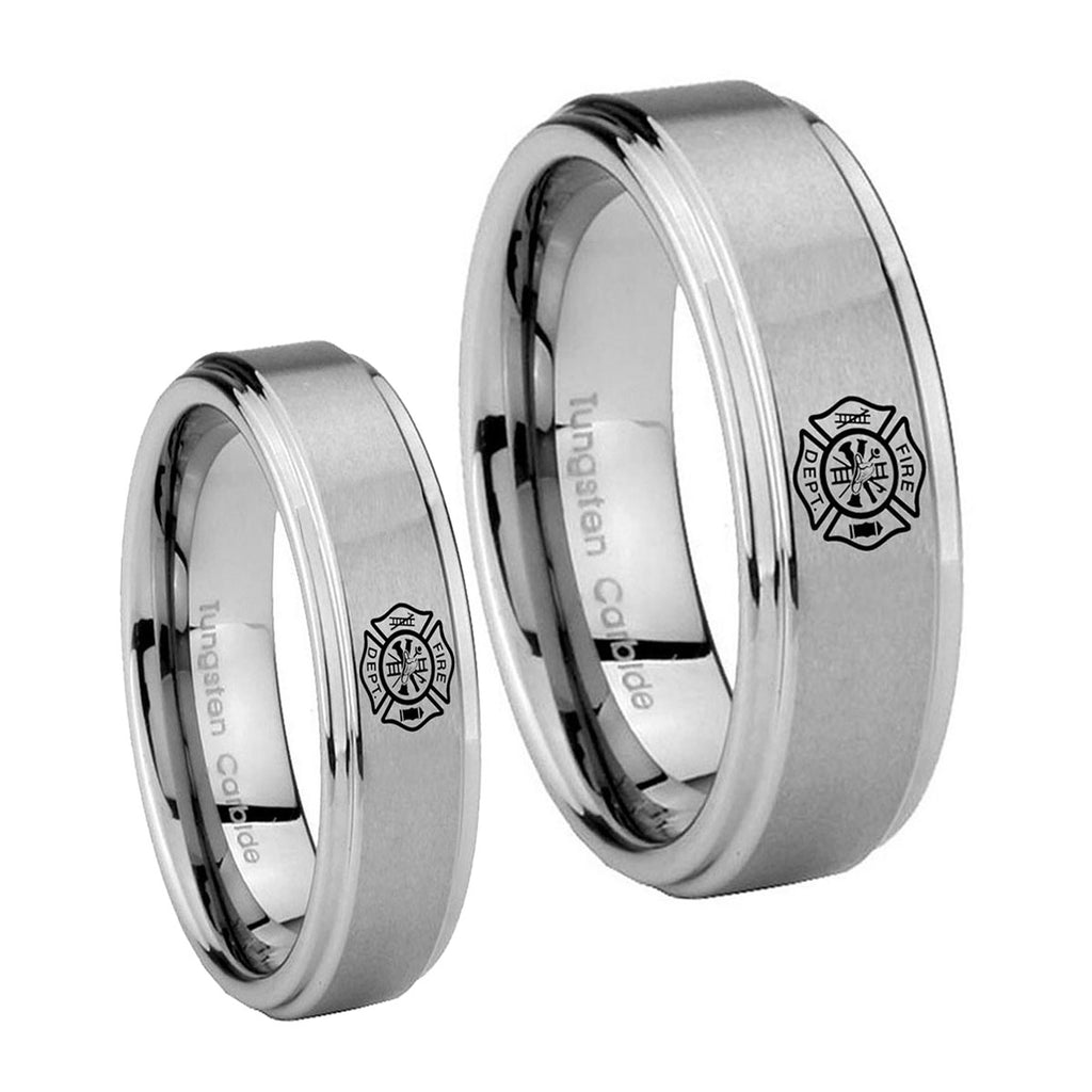 Fire Department Step Edges Brushed Tungsten Mens Band Set