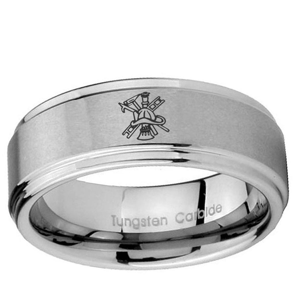 5mm Fireman Step Edges Brushed Silver Tungsten Promised Band
