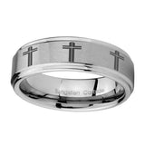 10mm-Multiple-Christian-Cross-Step-Edges-Brushed-Tungsten-Men's-Bands-Ring