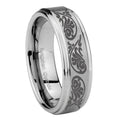 8mm Etched Tribal Pattern Step Edge Silver Tungsten Ring