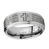10mm-Etched-Lord's-Prayer-Cross-Step-Edges-Brushed-Tungsten-Carbide-Men's-Wedding-Ring