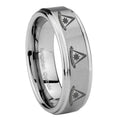 8mm Multiple Pester Master Masonic Step Edge Silver Tungsten Ring