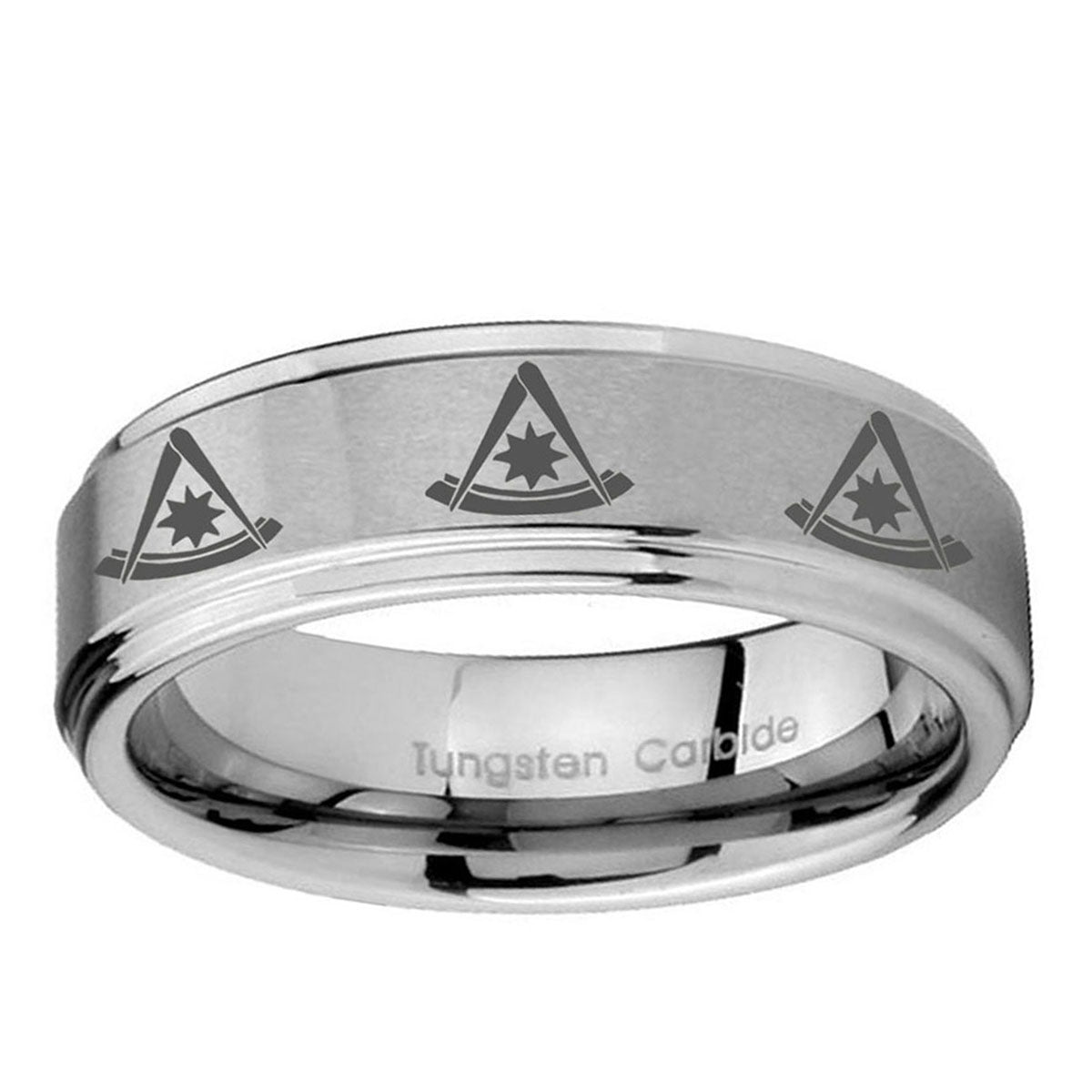 5mm Multiple Pester Master Masonic Step Edge Silver Tungsten Ring