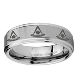 10mm Multiple Pester Master Masonic Step Edge Brushed Tungsten Promise Ring