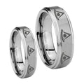 Multiple Pester Master Masonic Step Edges Brushed Tungsten Couple Wedding Bands