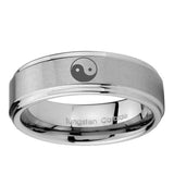 5, 8mm Yin Yang Step Edge Brushed Tungsten Ring