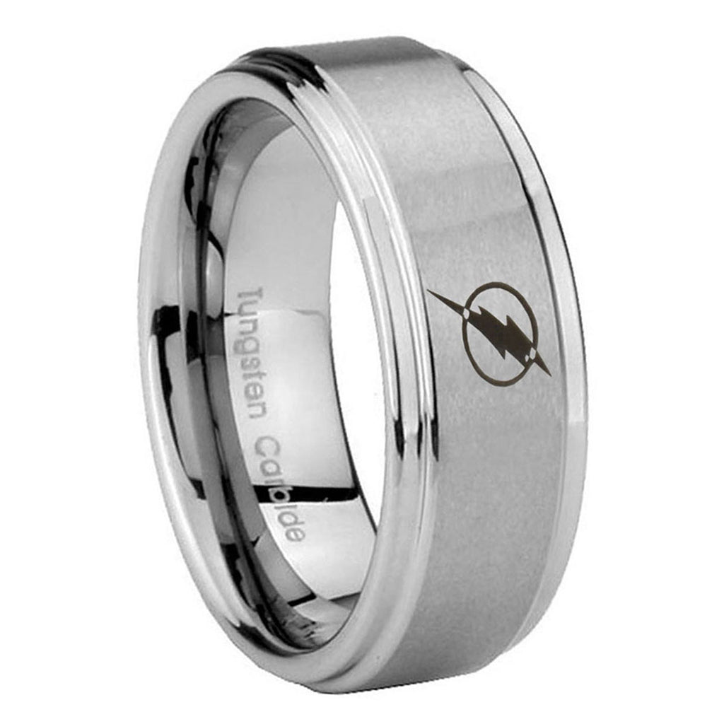 8mm Flash Step Edge Brushed Silver Tungsten Ring For Men
