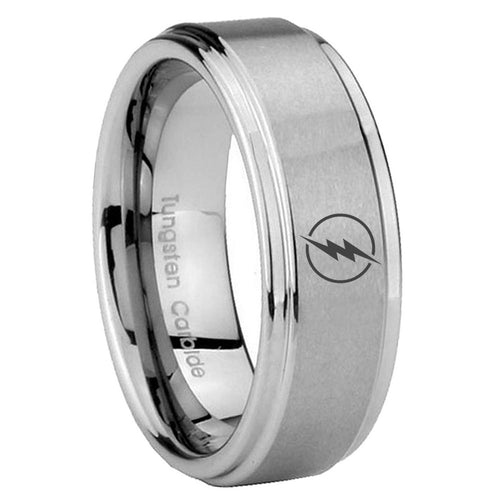 8mm Flash Step Edge Brushed Silver Tungsten Ring For Men