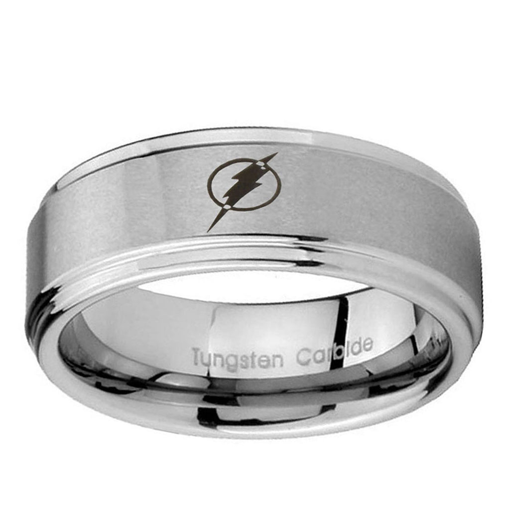 5mm Flash Step Edge Brushed Silver Tungsten Ring For Men