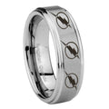 8mm Multiple Flash Step Edge Brushed Silver Mens Bands