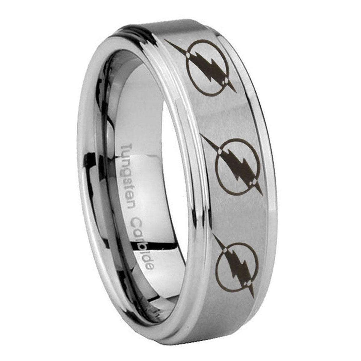 8mm Multiple Flash Step Edge Brushed Silver Mens Bands