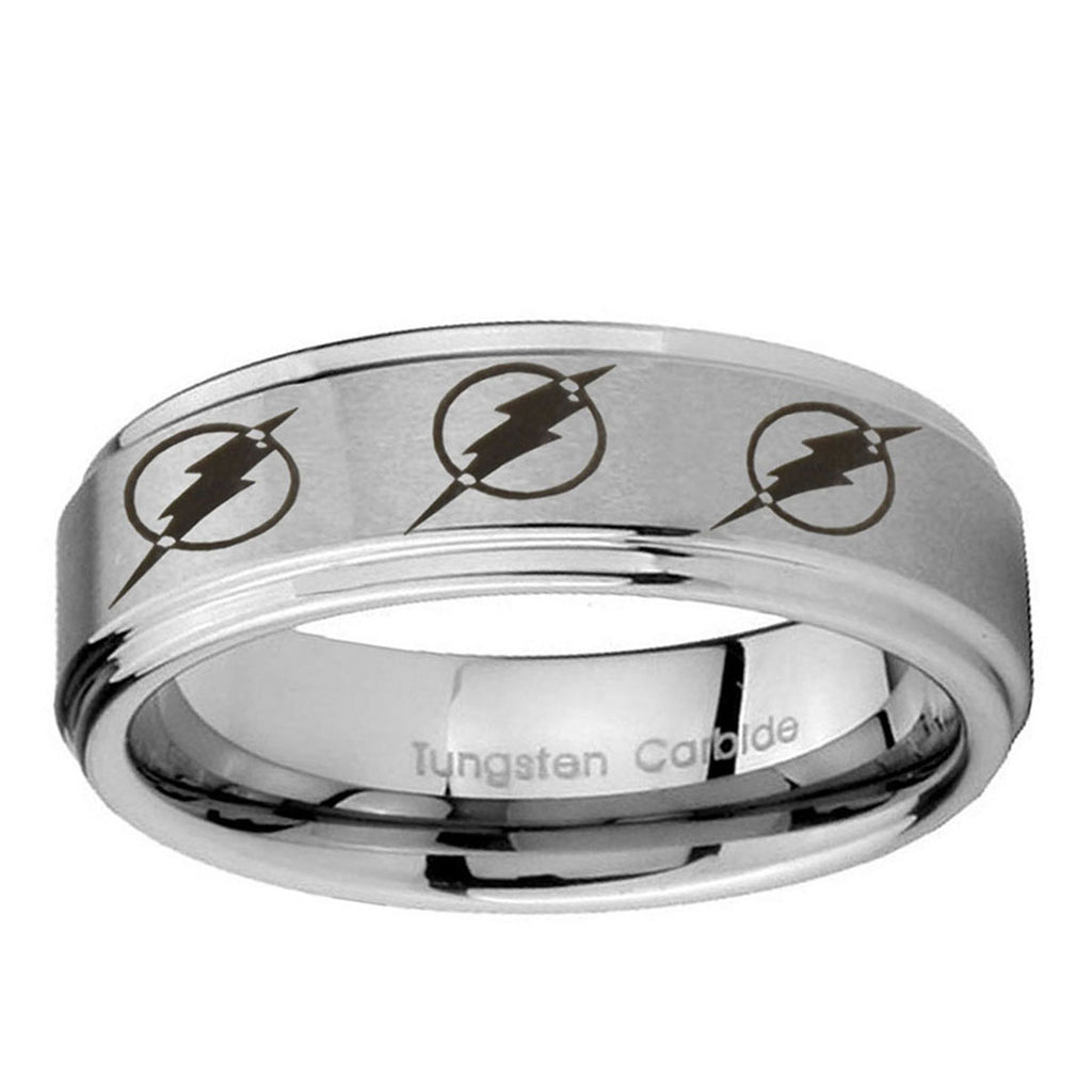 5mm Multiple Flash Step Edge Brushed Silver Mens Bands
