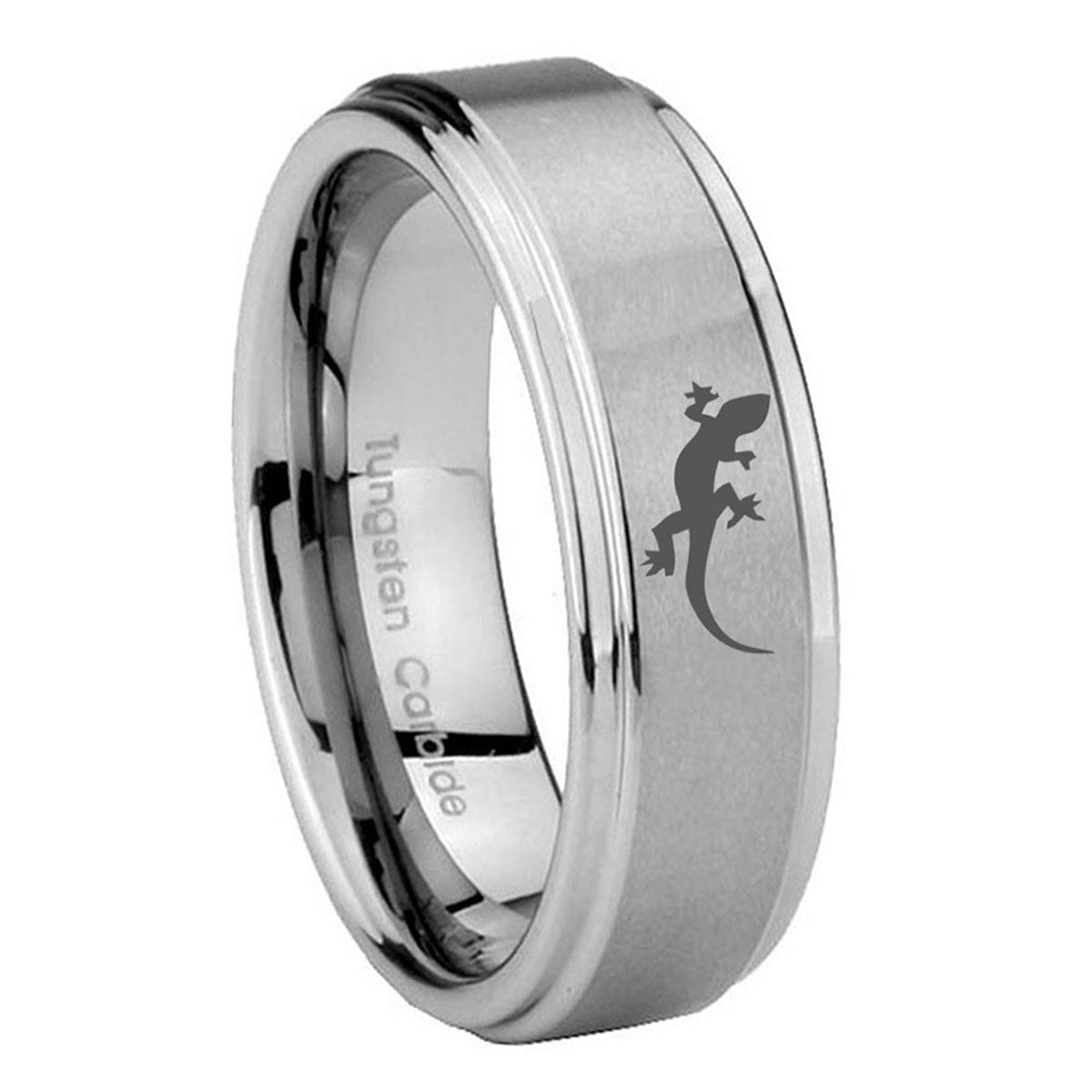8mm Lizard Step Edges Brushed Silver Tungsten Ring