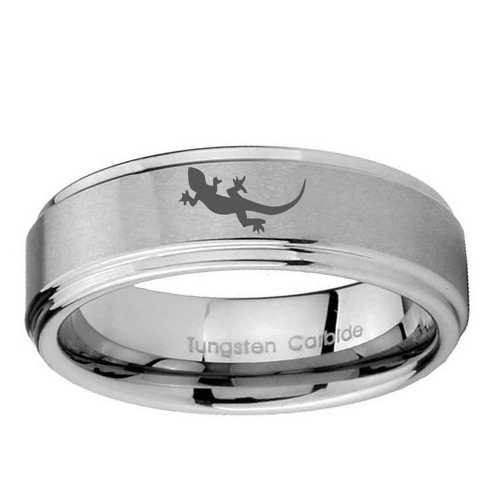 10mm Lizard Step Edge Brushed Tungsten Ring