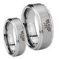 Zelda Skyward Sword Step Edges Brushed Tungsten Bridal Ring Sets