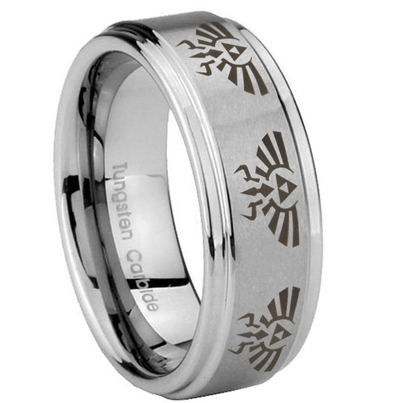 10mm-Multiple-Zelda-Skyward-Sword-Step-Edges-Brushed-Tungsten-Men's-Band-Ring