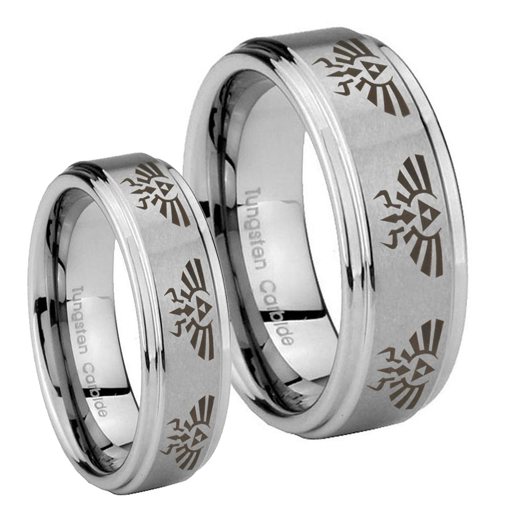 Multiple Zelda Skyward Sword Step Edges Brushed Tungsten Couple Band Set