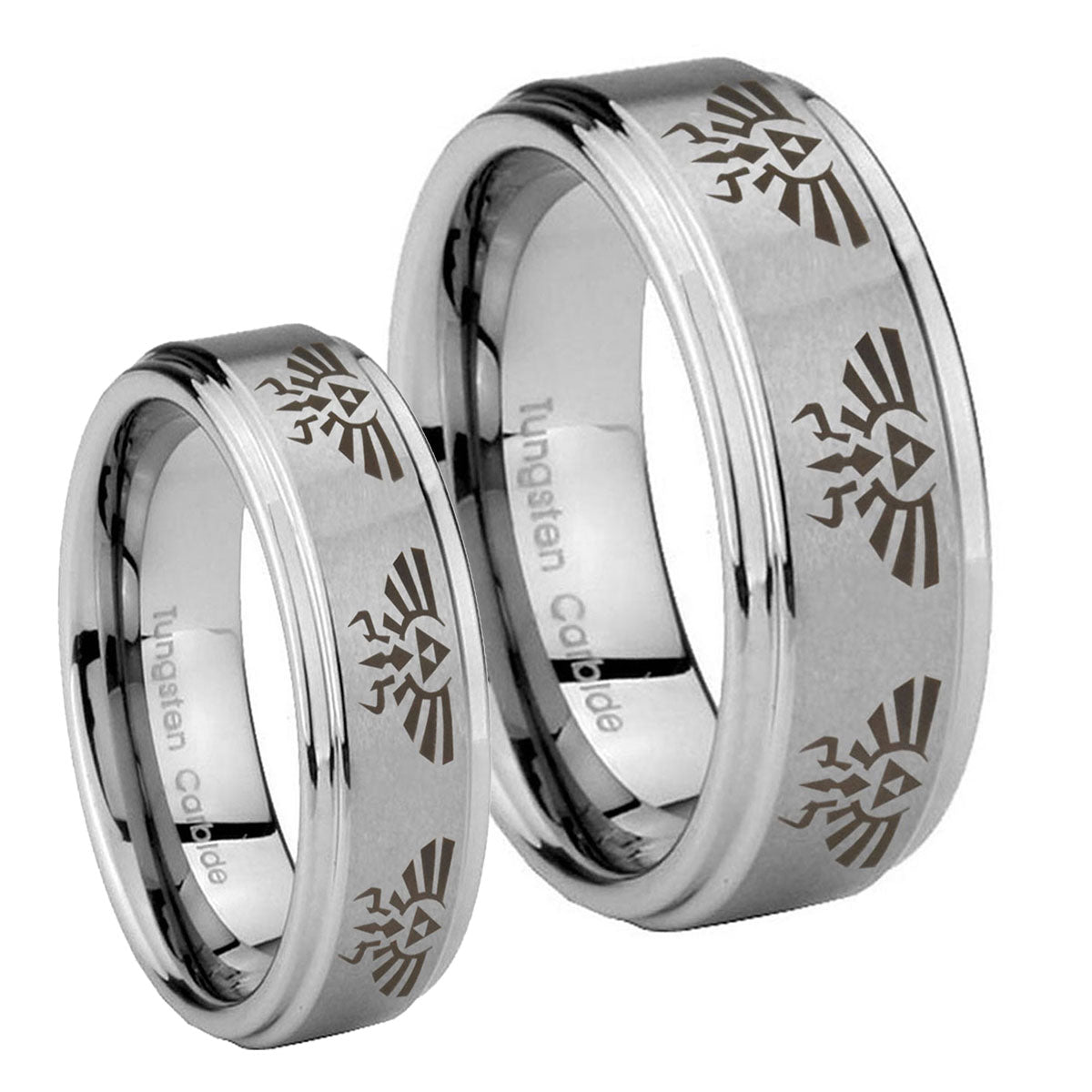 Multiple Zelda Skyward Sword Step Edges Brushed Tungsten Couple Band Set