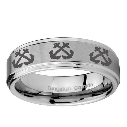 10mm Multiple Anchor Step Edge Brushed Tungsten Ring
