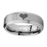 8mm-Heart-Step-Edges-Brushed-Tungsten-Carbide-Men's-Engagement-Band