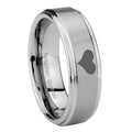8mm Heart Step Edges Brushed Silver Tungsten Engagement Band