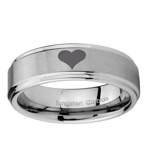 10mm Heart Step Edge Brushed Tungsten Ring