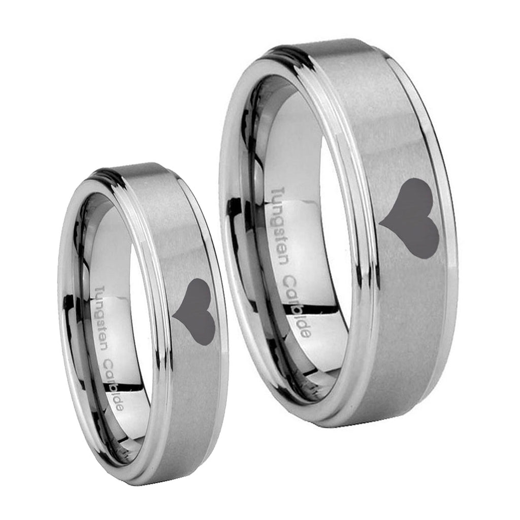 Heart Step Edges Brushed Tungsten Mens Band Set
