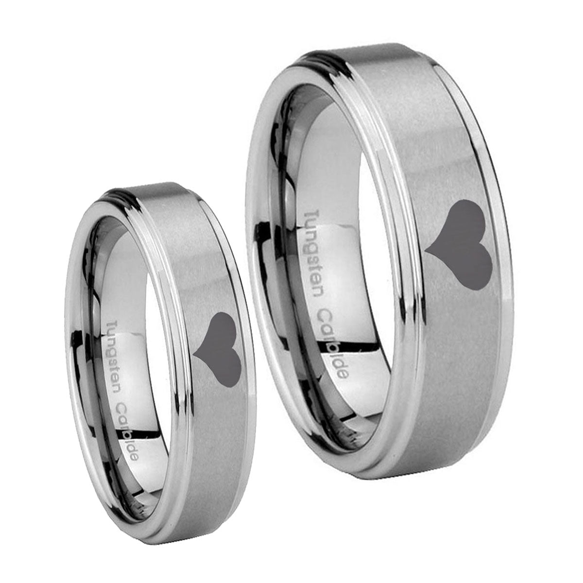 Heart Step Edges Brushed Tungsten Mens Band Set