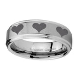 10mm-Multiple-Heart-Step-Edges-Brushed-Tungsten-Carbide-Wedding-Bands-Ring