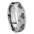 8mm Multiple Heart Step Edges Brushed Silver Tungsten Ring