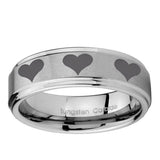 10mm Multiple Heart Step Edge Brushed Tungsten Ring