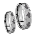Multiple Heart Step Edges Brushed Tungsten Mens Set Rings
