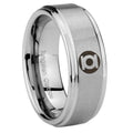 8mm Green Lantern Step Edge Brushed Silver Tungsten Ring
