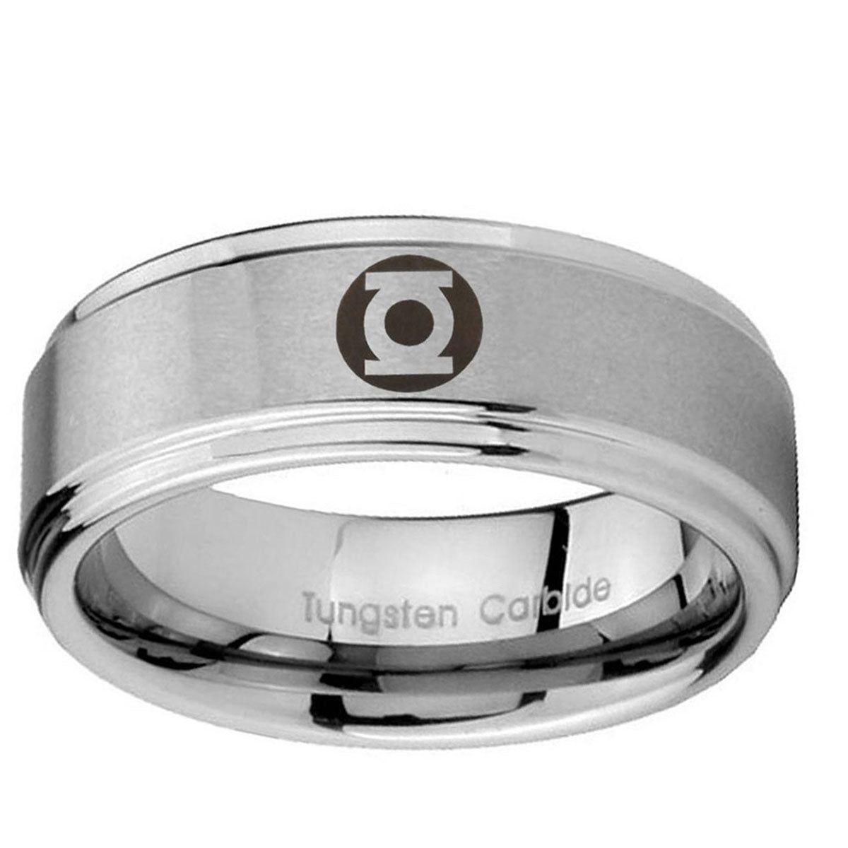 5mm Green Lantern Step Edge Brushed Silver Tungsten Ring