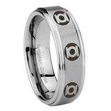 8mm Multiple Green Lantern Step Edge Brushed Silver Cool Wedding Rings Men
