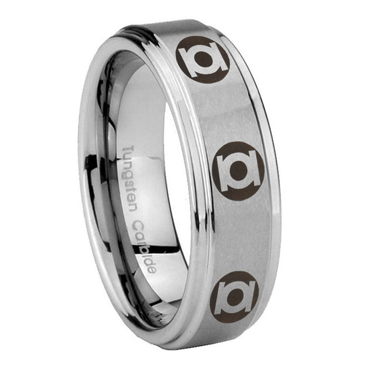 8mm Multiple Green Lantern Step Edge Silver Cool Ring Men