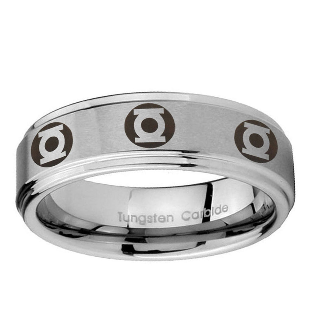 5mm Multiple Green Lantern Step Edge Silver Cool Ring Men