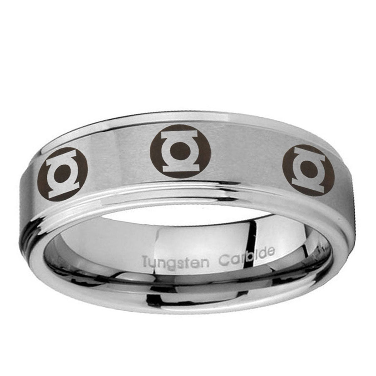 5mm Multiple Green Lantern Step Edge Silver Cool Ring Men
