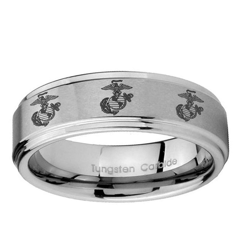 10mm Multiple Marine Step Edge Brushed Tungsten Ring