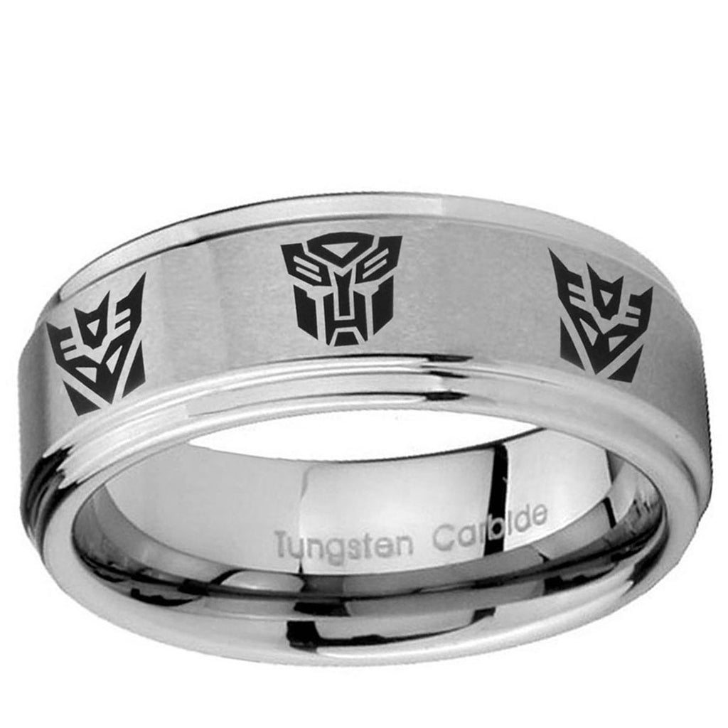 10mm Transformers Autobot Decepticon Step Edge Brushed Tungsten Ring