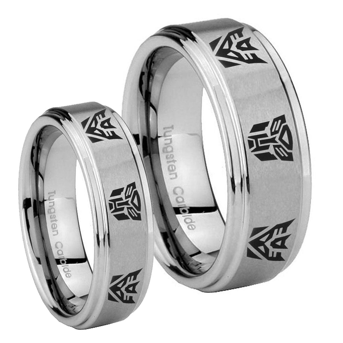 Transformers Autobot Decepticon Step Edges Brushed Tungsten His And Hers Ring