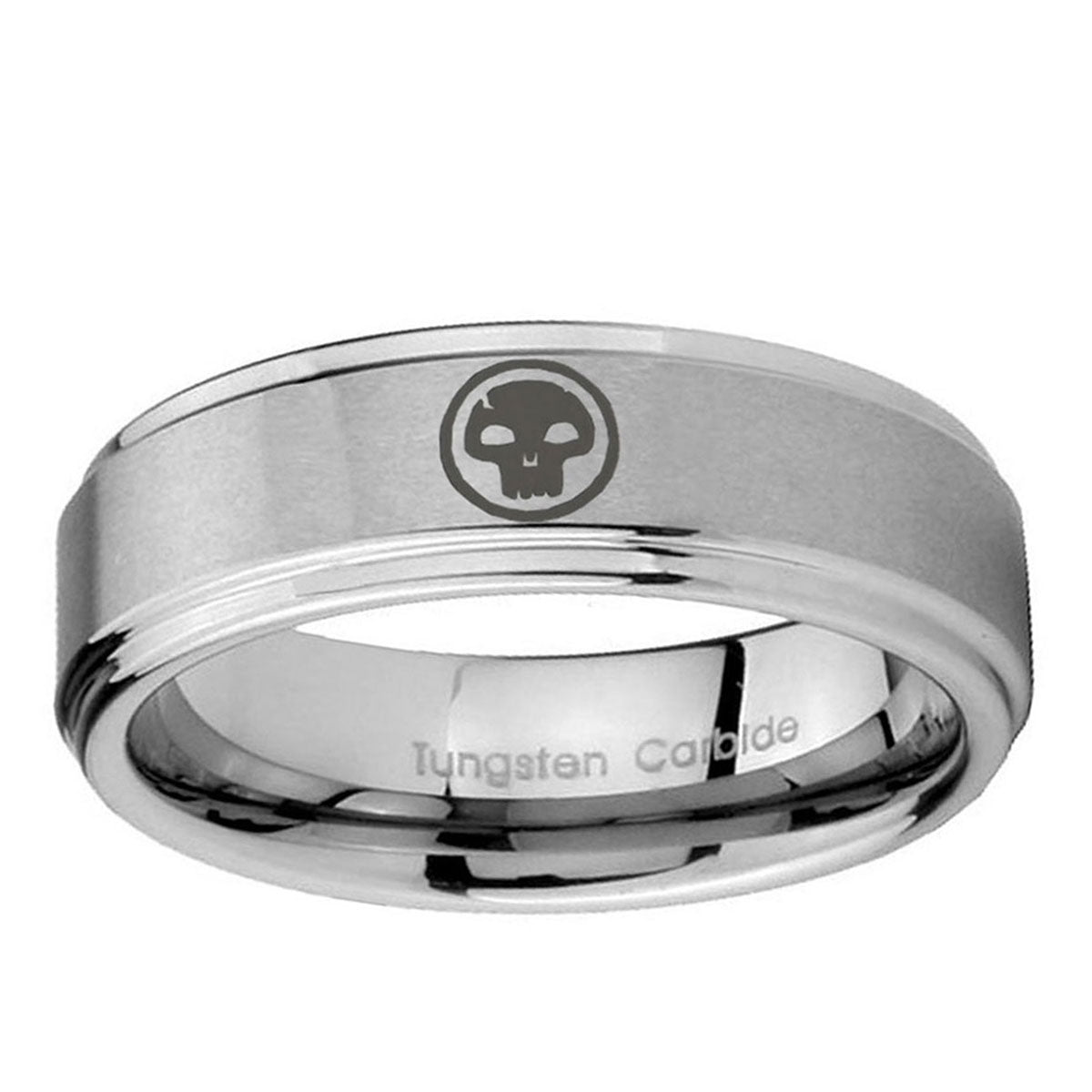 10mm Skull Step Edge Brushed Tungsten Ring