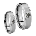 Skull Step Edges Brushed Tungsten Bridal Band Set