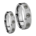 Multiple Skull Step Edges Brushed Tungsten Couple Wedding Bands